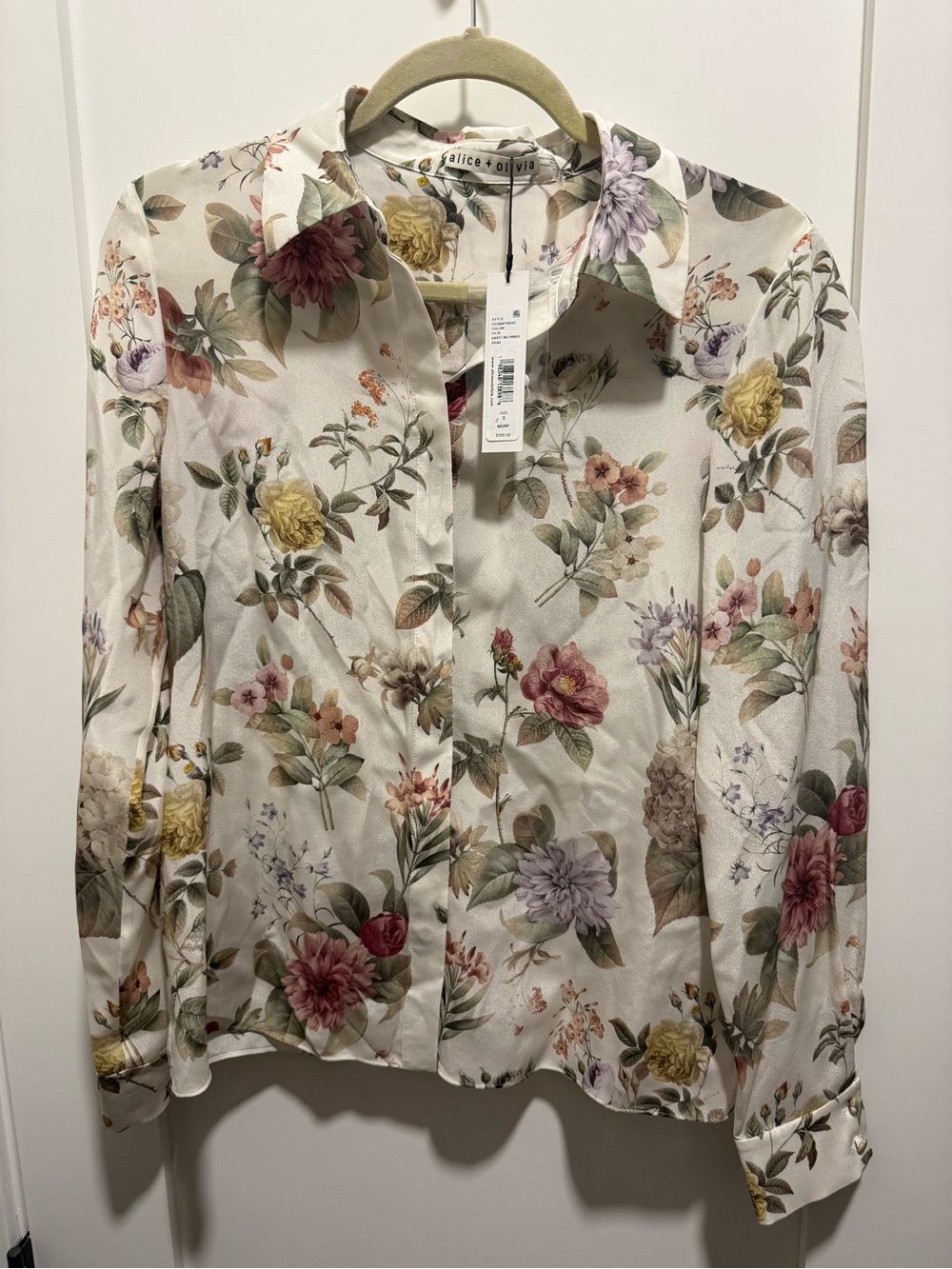 Alice + Olivia Cream Floral Button-Down Shirt